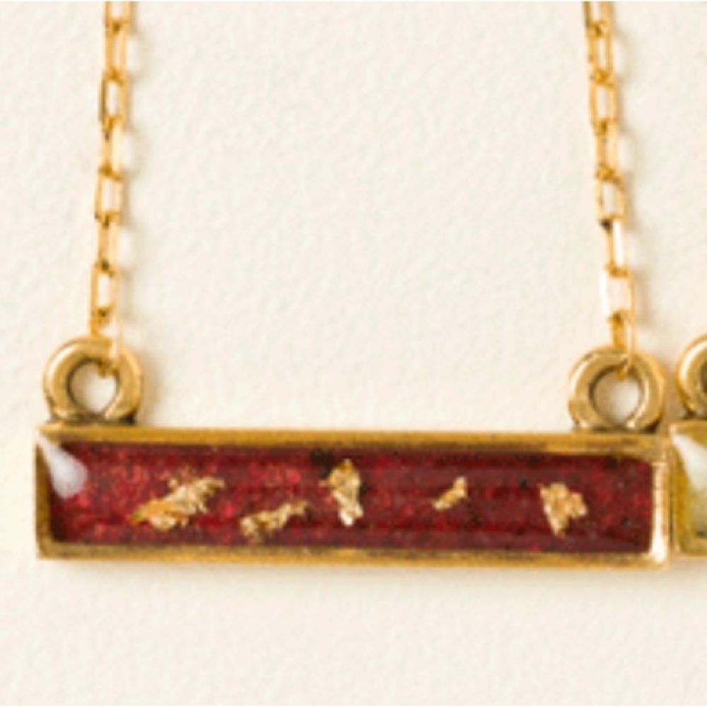 Cameoko Gold Resin Bar Necklace July Ruby Love Birthstone Pendant USA